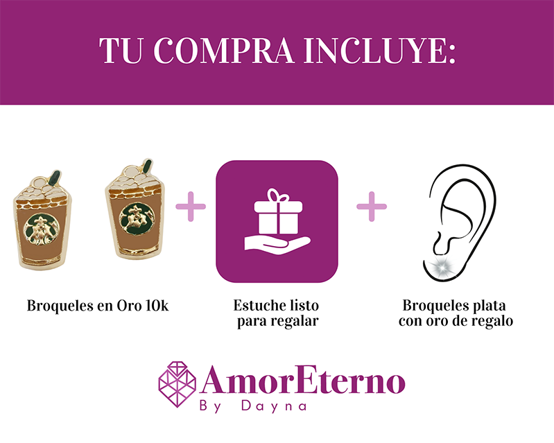 Amor Eterno - Broqueles Frappe Café Malteada / Oro 10k / Chocolate