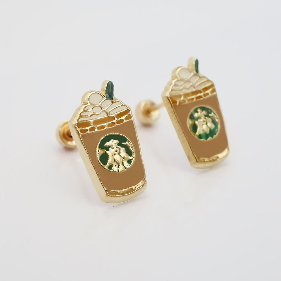 Amor Eterno - Broqueles Frappe Café Malteada / Oro 10k / Chocolate