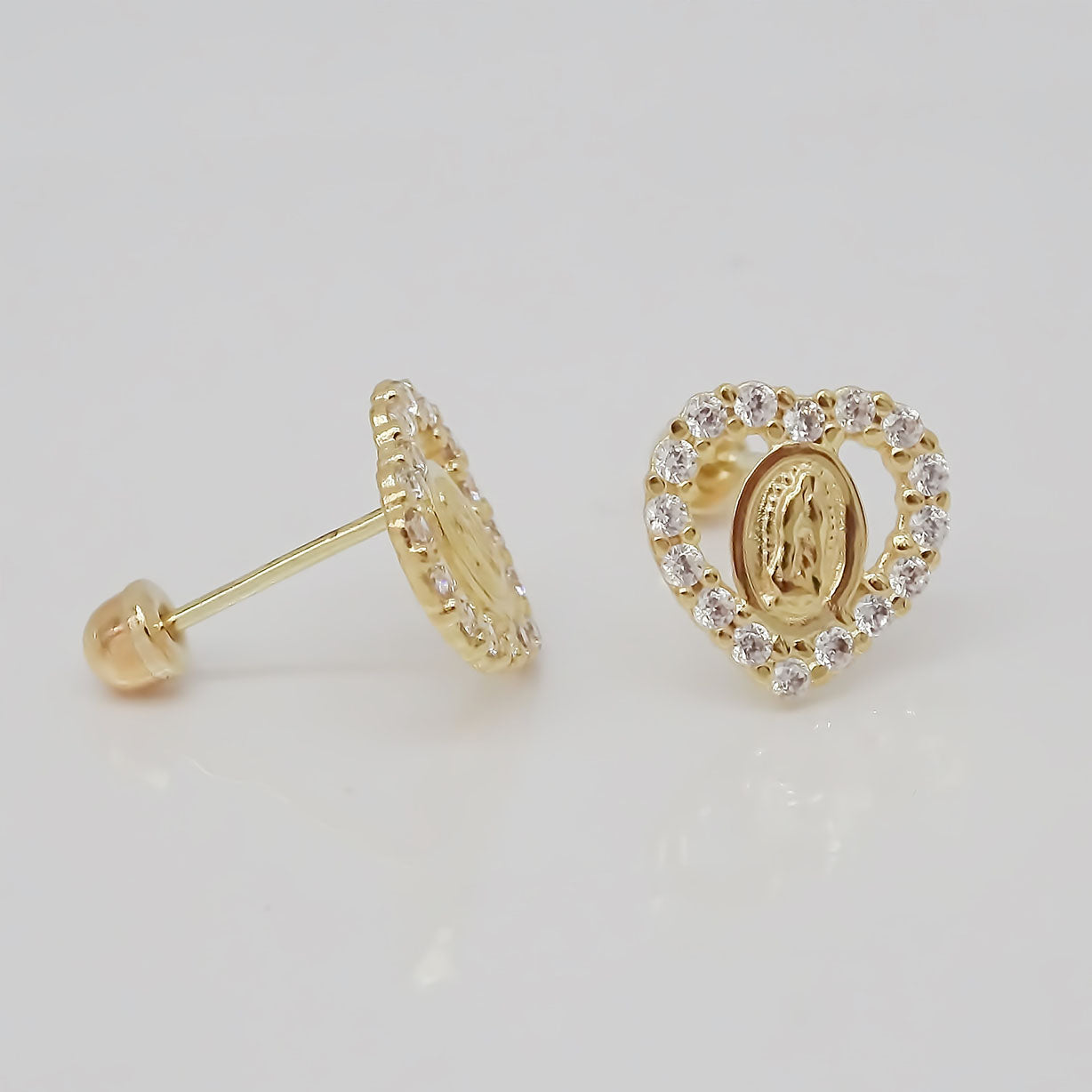 Amor Eterno - Broqueles Virgen Corazón / Aretes / Oro 10k