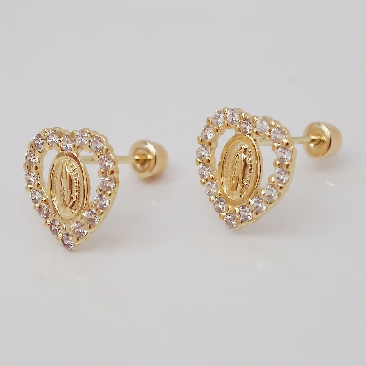 Amor Eterno - Broqueles Virgen Corazón / Aretes / Oro 10k