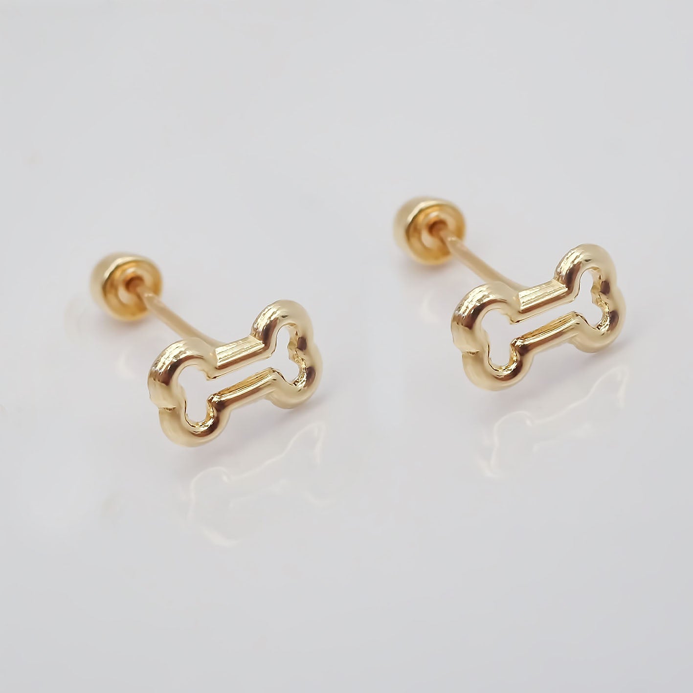 Amor Eterno - Broqueles Aretes Hueso Mascota Silueta Oro 10k