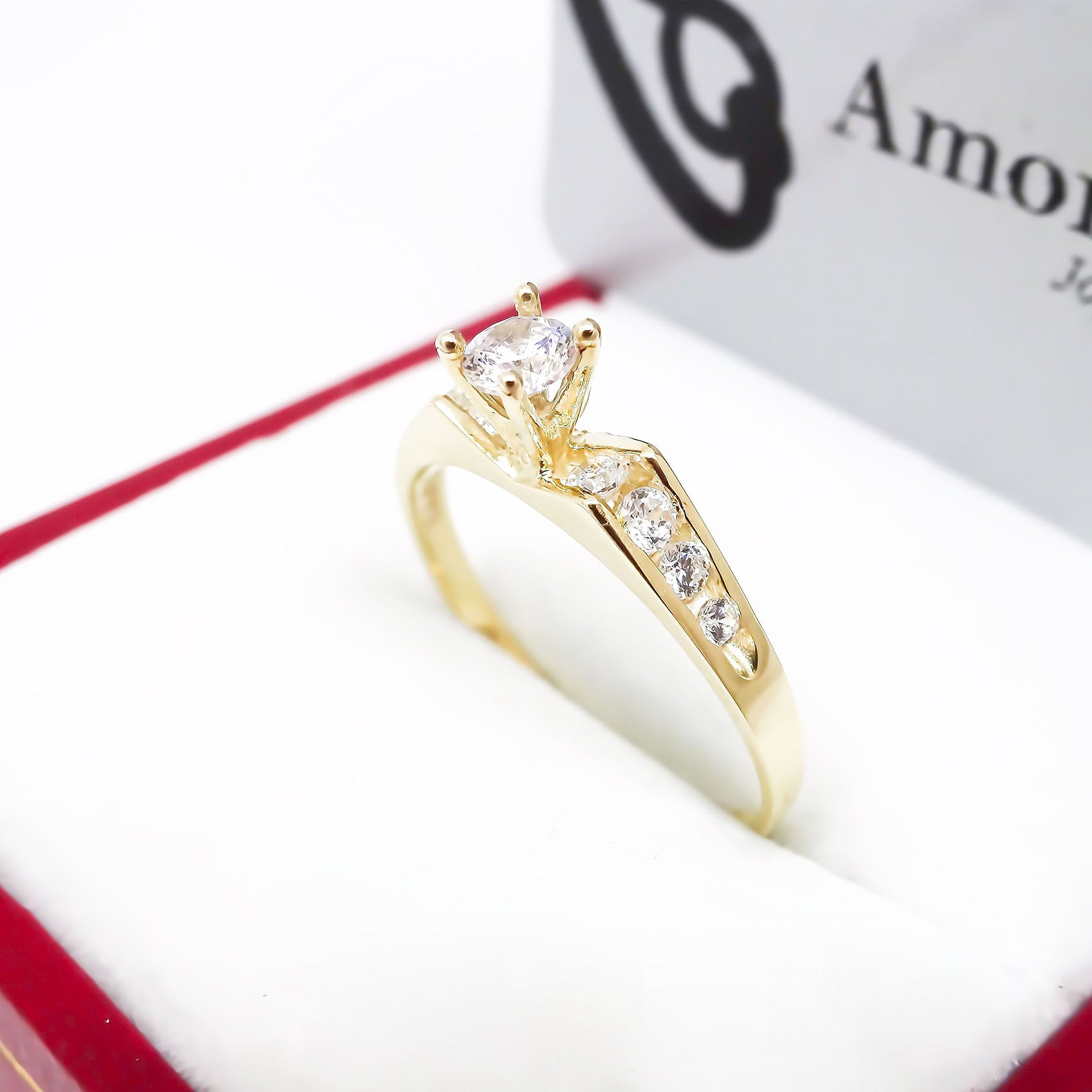 Amor Eterno - Anillo Solitario / Nevada / Oro 14k Solido