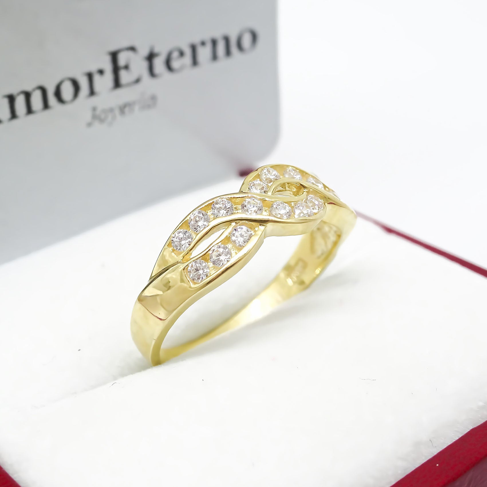 Amor Eterno - Anillo Nogal - Oro Sólido 10k / Transparente