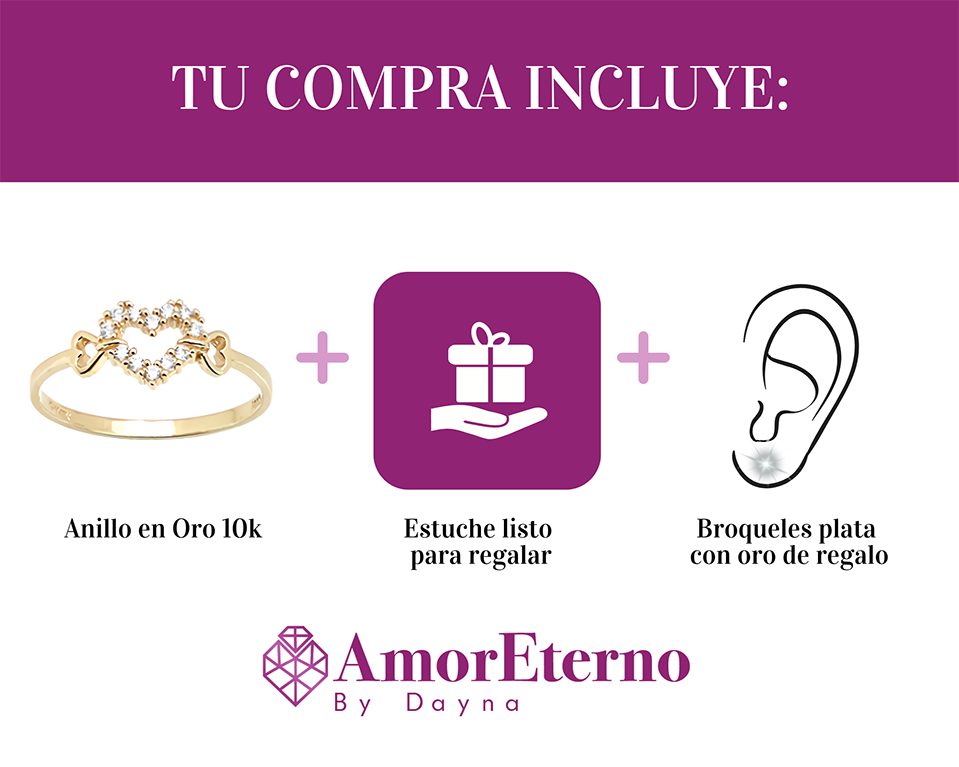 Amor Eterno - Anillo Corazón Flechado / Oro Sólido 10k