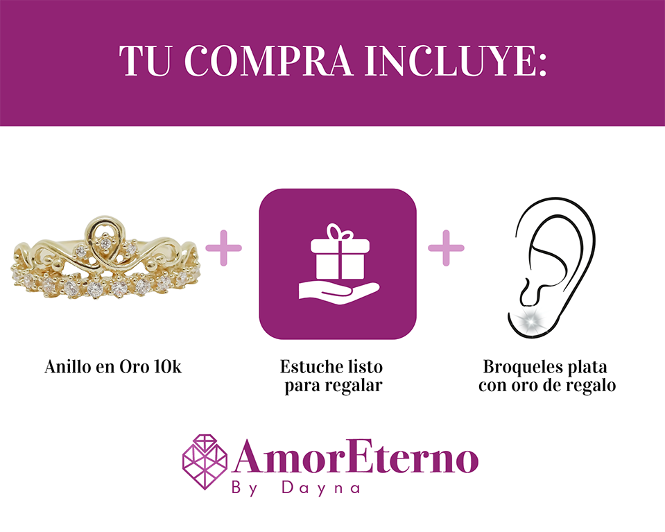 Amor Eterno - Anillo Corona Ingrid - Oro Solido 10k