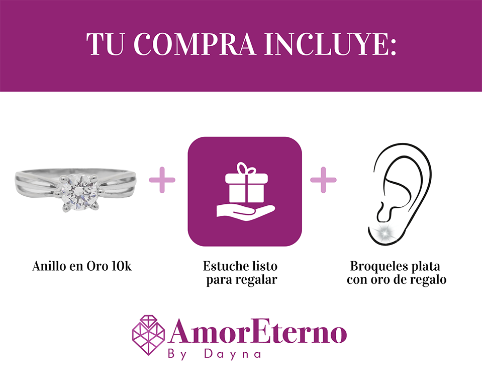 Amor Eterno - Anillo Korb / Oro 10k Sólido / Blanco