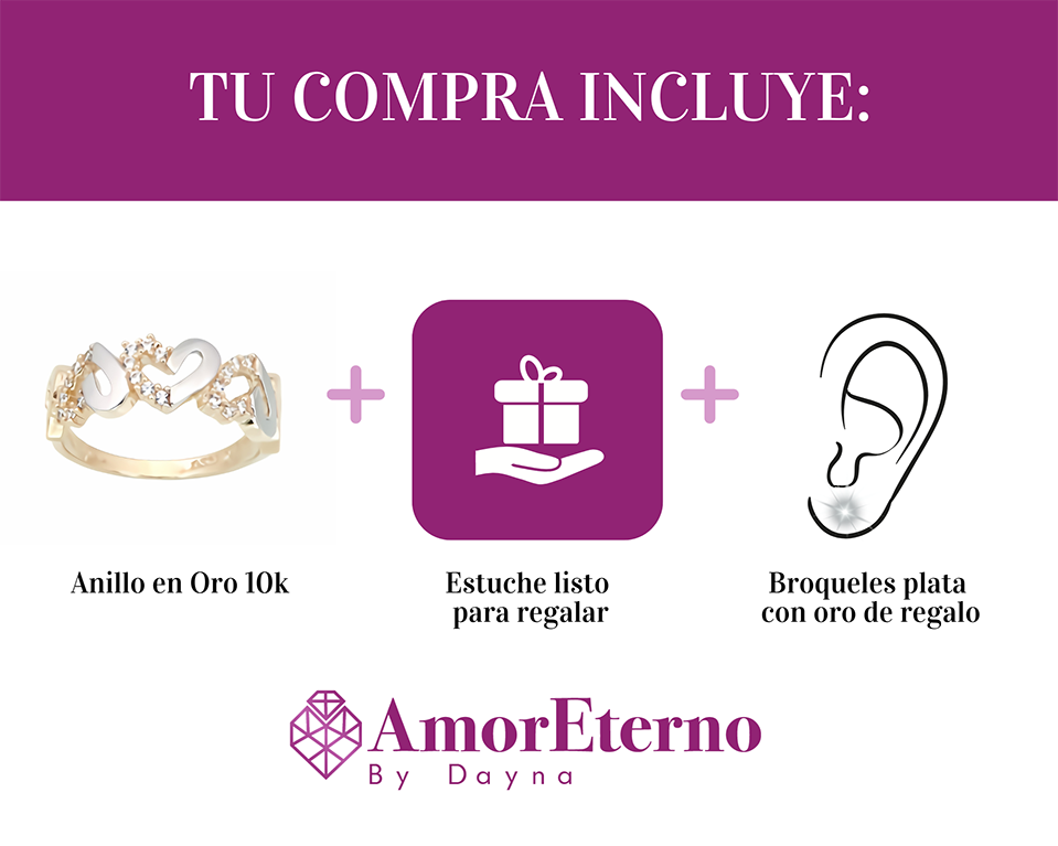 Anillo 3 Corazones 10k