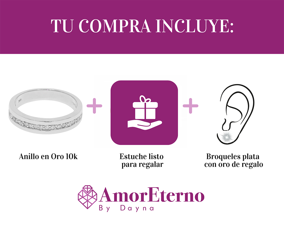 Amor Eterno - Anillo Tiana / Oro Sólido 10k / Blanco