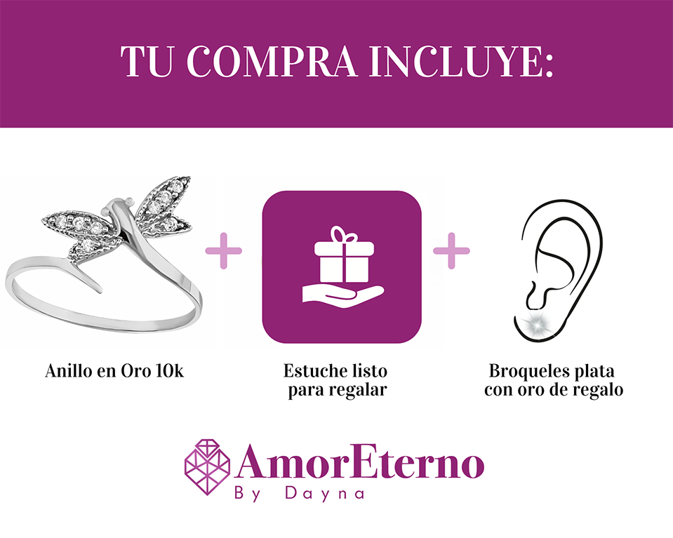 Amor Eterno - Anillo Libélula / Oro 10k Sólido / Blanco