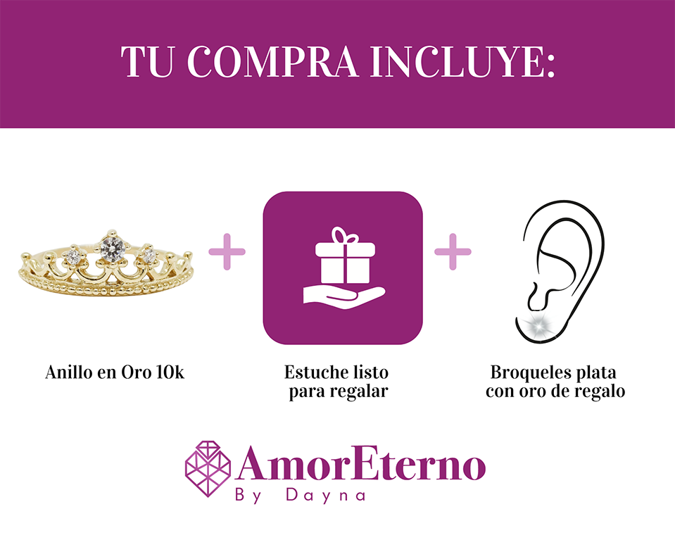 Amor Eterno - Anillo Corona Leslie / Oro Sólido 10k
