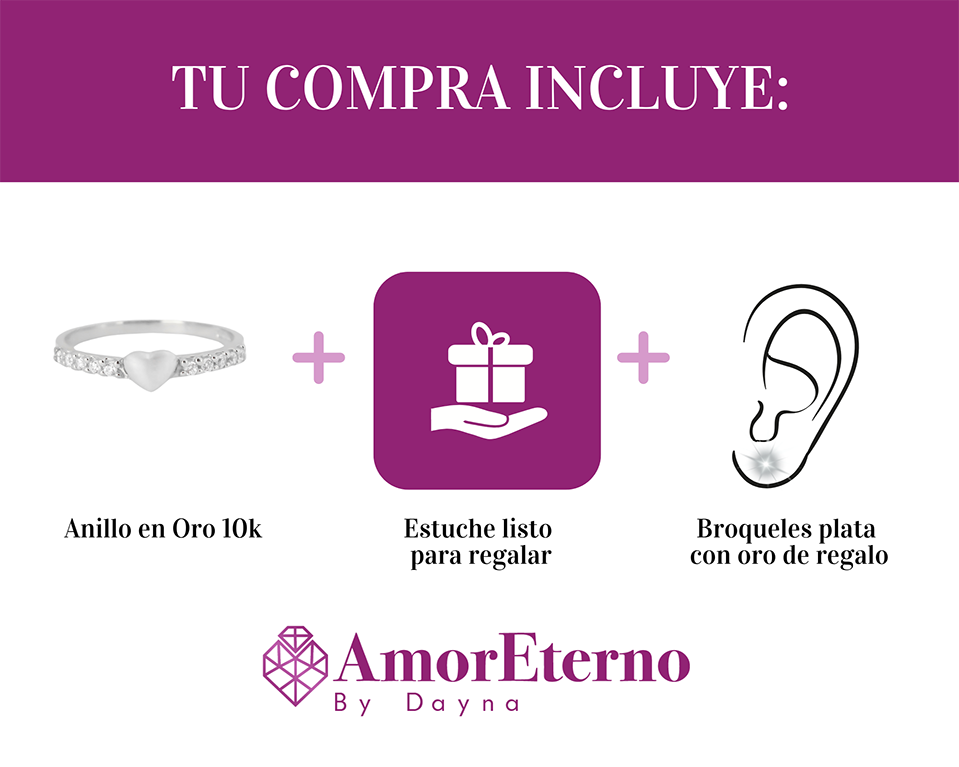 Amor Eterno - Churumbela / Corazón 10p* / Oro 10k Sólido / Blanco