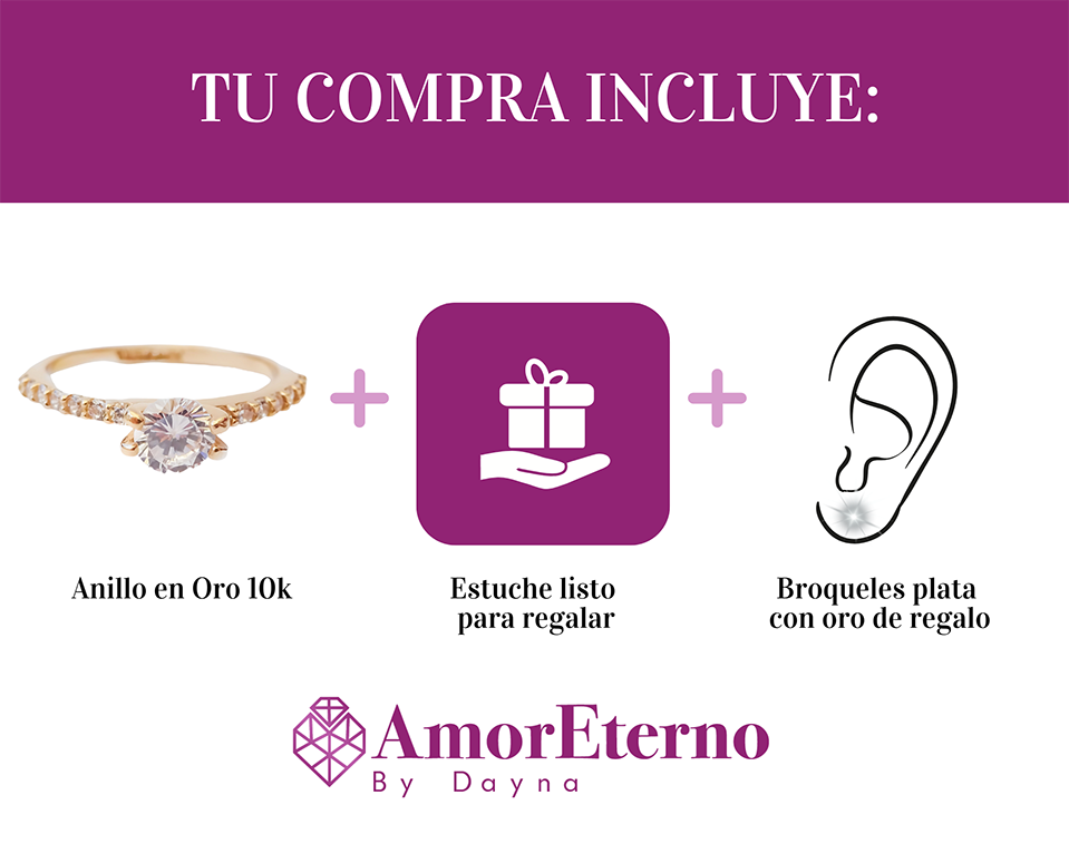 Amor Eterno - Anillo Solitario Romina / Oro Sólido 10k / Amarillo