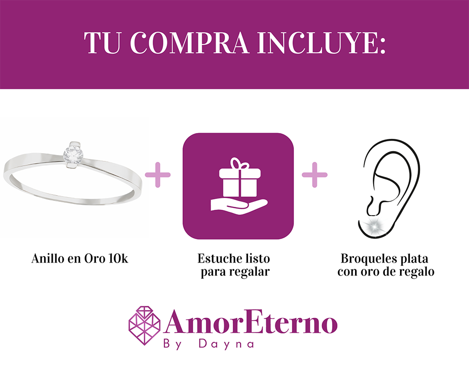 Amor Eterno - Solitario Hermoso / Velmont / Oro 10k Sólido / Blanco