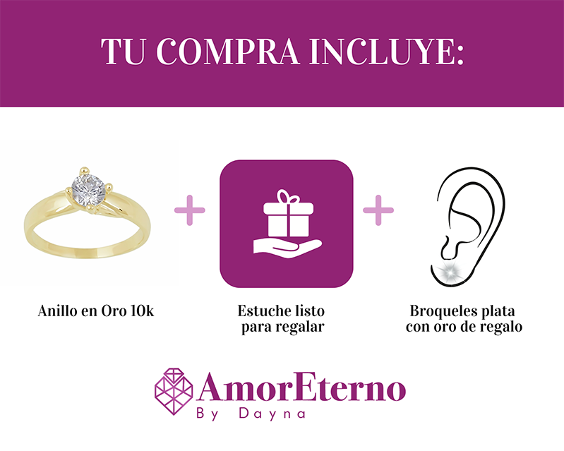 Amor Eterno - Anillo Solitario / Doble Y / Oro Sólido 10k / Amarillo