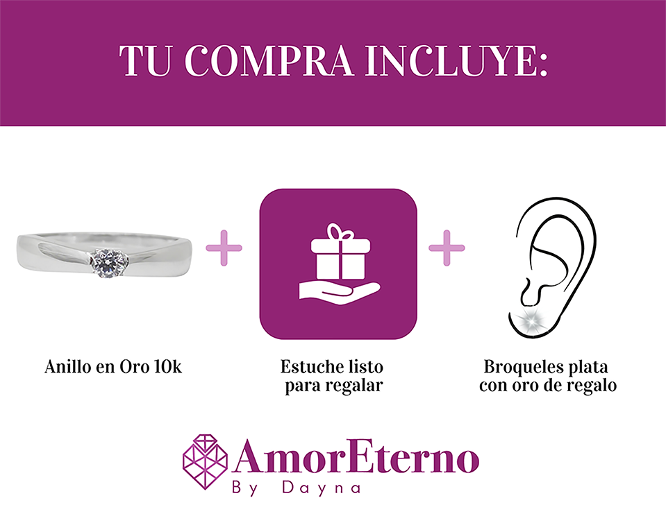 Amor Eterno - Anillo Nikki / Oro Sólido 10k / Blanco