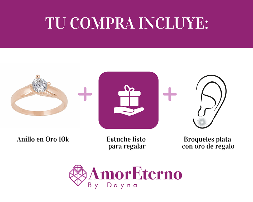 Amor Eterno - Anillo Solitario / Doble Y / Oro Sólido 10k / Rosa