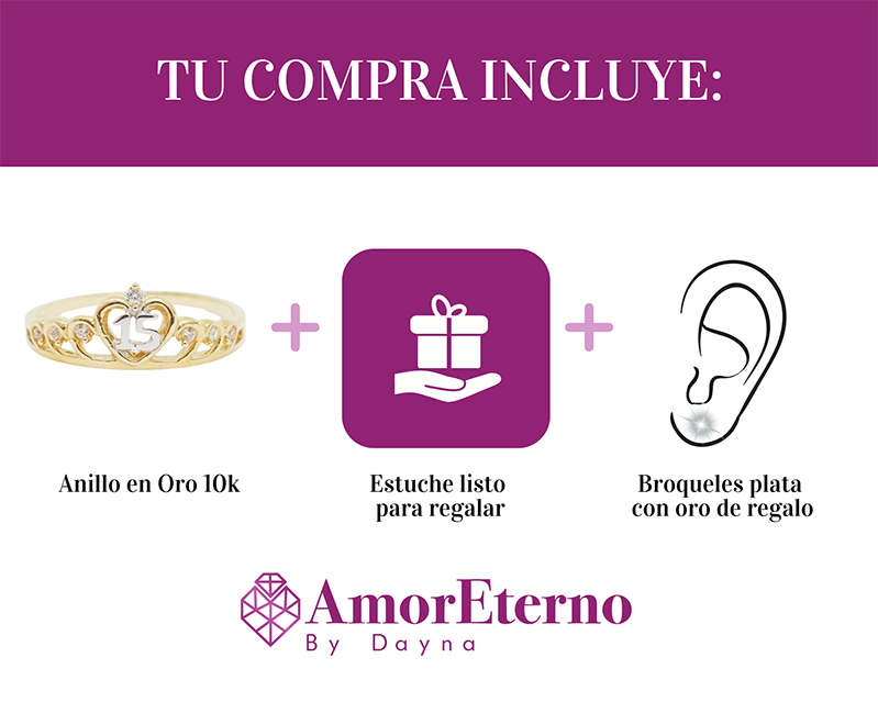 Amor Eterno - Anillo Xv Años / Corona Xv / Oro Sólido 10k