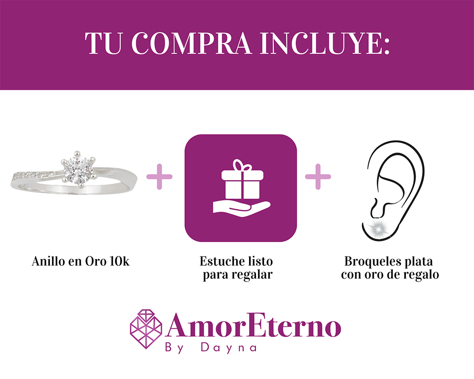 Amor Eterno - Anillo Paola / Oro Sólido 10k / Blanco
