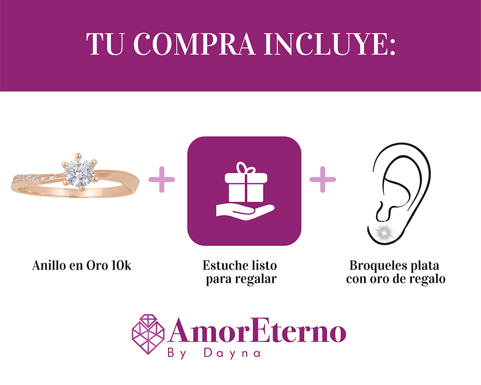 Amor Eterno - Anillo Paola / Oro Sólido 10k / Rosa