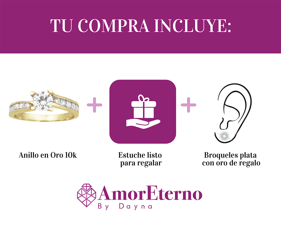 Amor Eterno - Anillo Elenna / Oro Sólido 10k / Amarillo