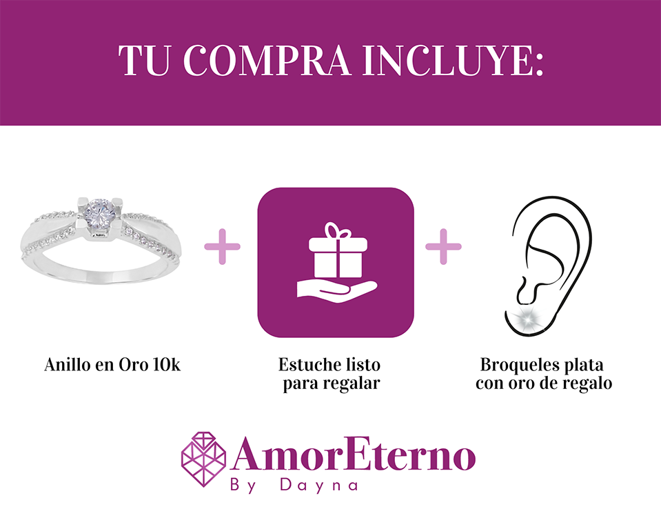 Amor Eterno - Anillo Almendra / Oro Sólido 10k / Blanco
