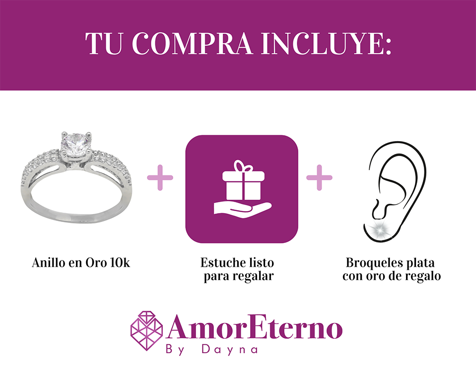 Amor Eterno - Anillo Europa / Oro Sólido 10k / Blanco