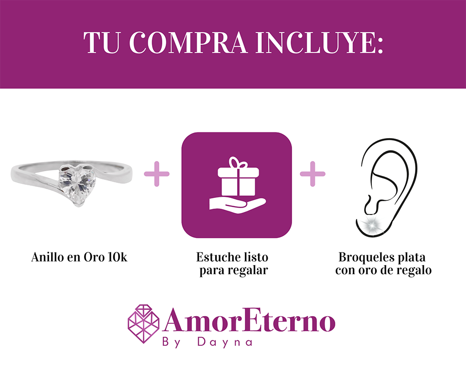 Amor Eterno - Anillo Aria / Oro Sólido 10k / Blanco