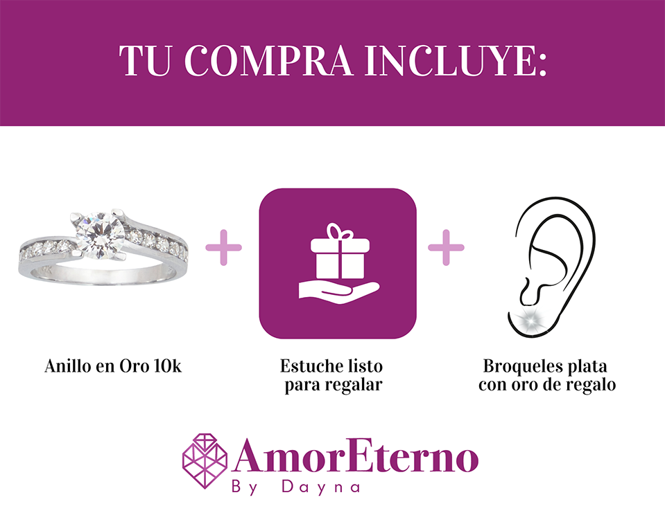 Amor Eterno - Anillo Elenna / Oro Sólido 10k / Blanco