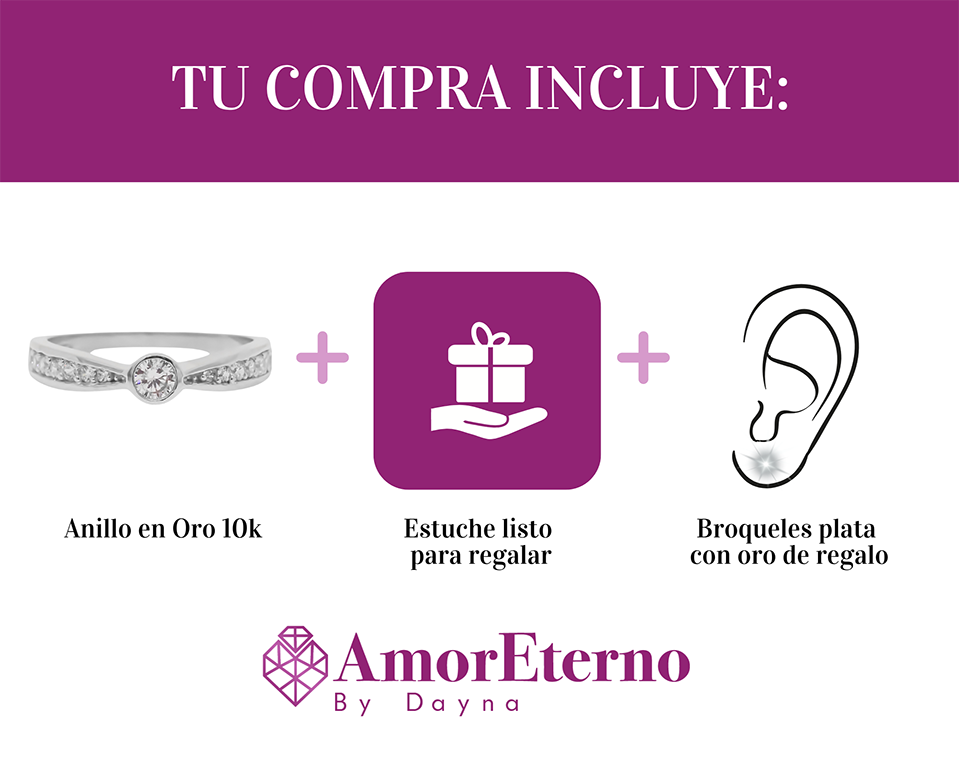 Amor Eterno - Anillo Redondel / Oro 10k Solido / Blanco