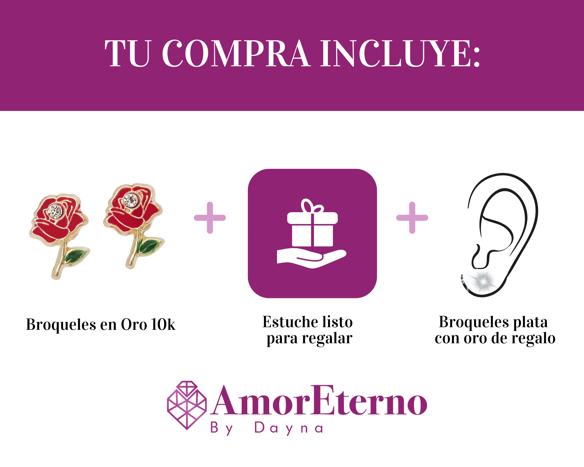 Amor Eterno - Broqueles Rosa Candy Aretes / Oro 10k