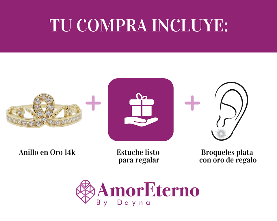 Amor Eterno - Anillo Corona Anne / Oro Sólido 14k
