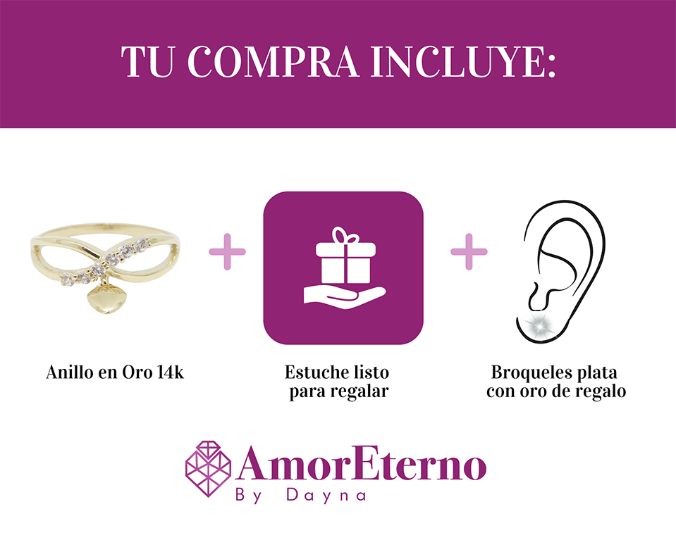 Amor Eterno - Anillo Corazón Colgante / Oro Sólido 14K