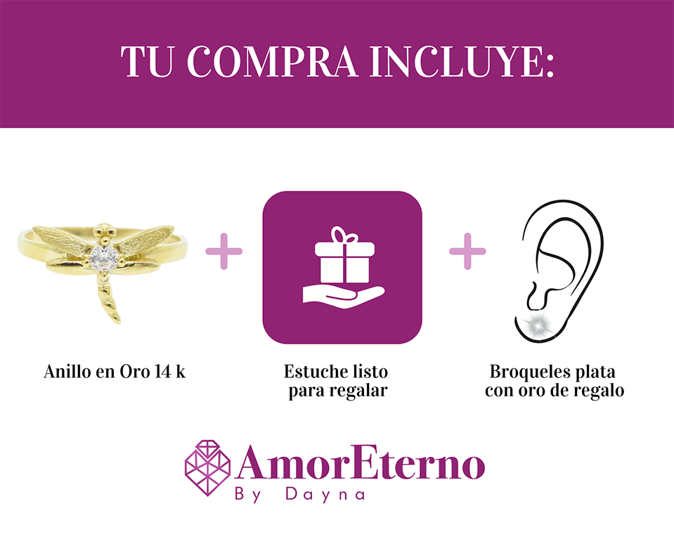 Amor Eterno - Anillo Libellule / Oro 14k Sólido / Amarillo