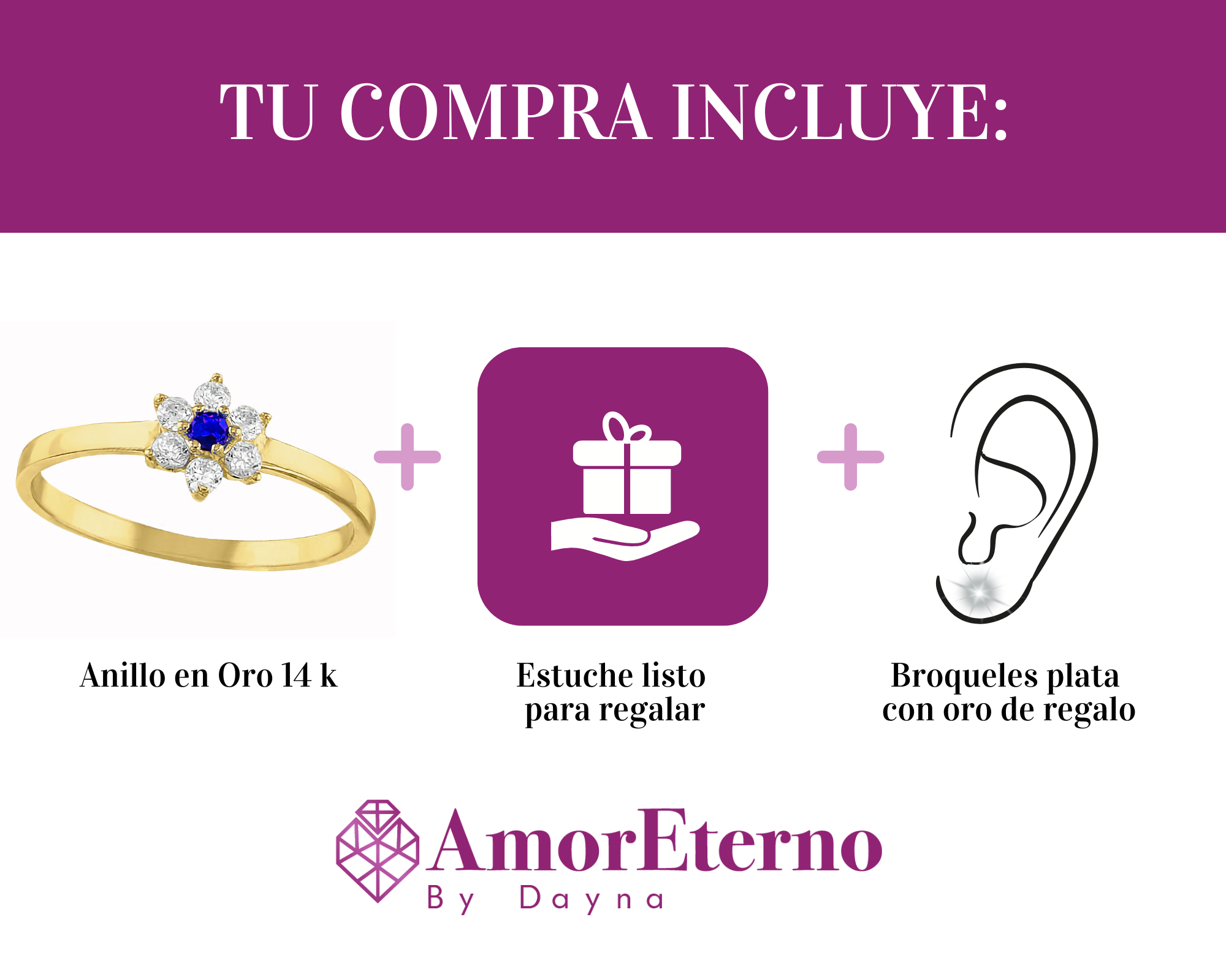 Amor Eterno - Anillo Flor / Oro 14k Solido / Azul Oscuro