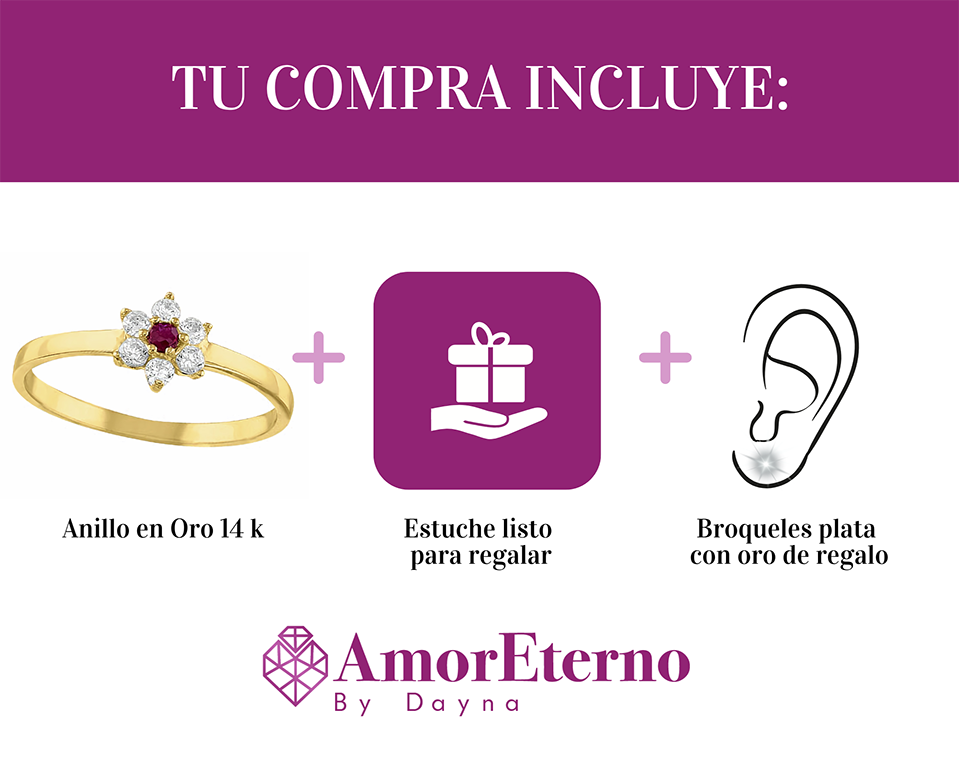 Amor Eterno - Anillo Flor / Oro 14k Solido / Rojo