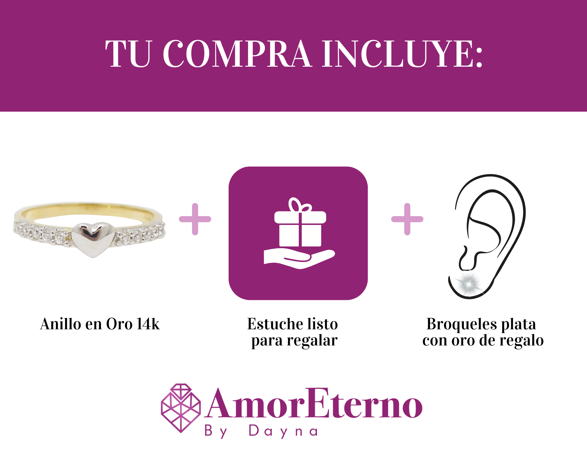 Amor Eterno - Churumbela / Corazón 10p* / Oro 14k Sólido / Amarillo