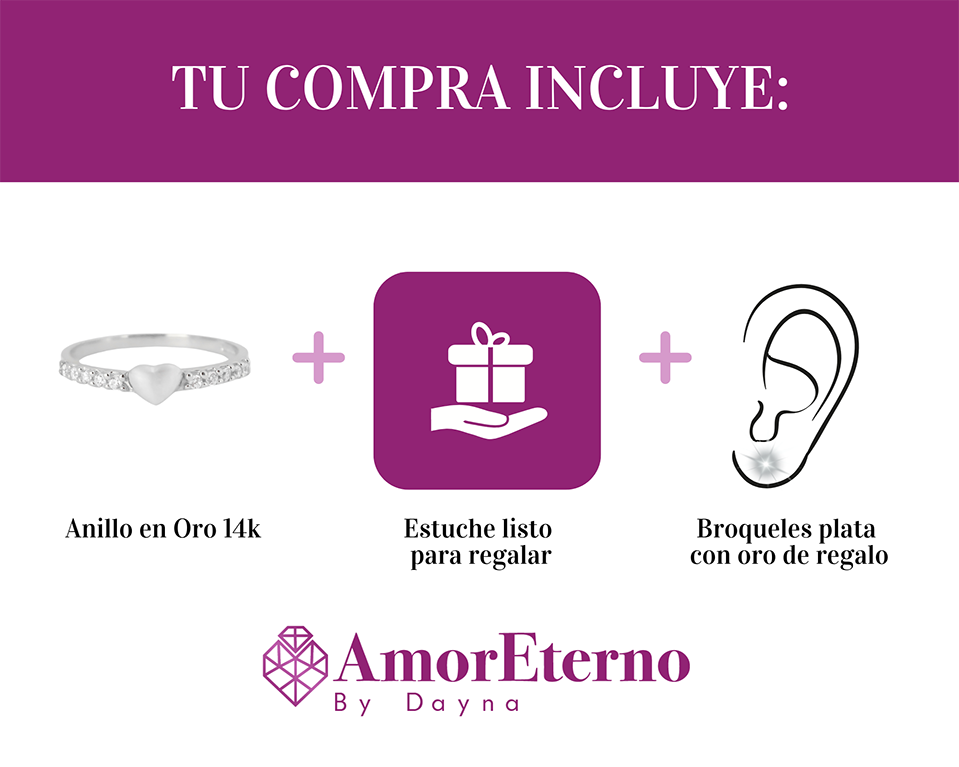 Amor Eterno - Churumbela / Corazón 10p* / Oro 14k Sólido / Blanco