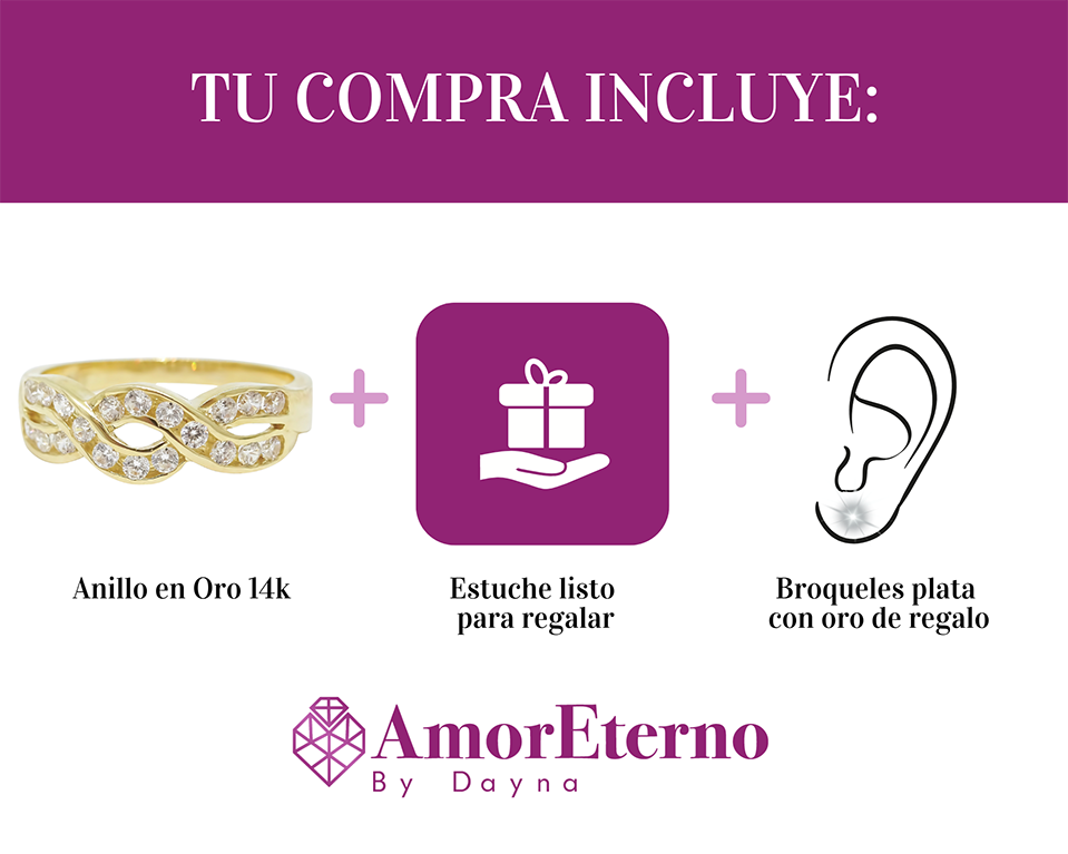 Amor Eterno - Anillo Nogal - Oro Sólido 14k / Transparente