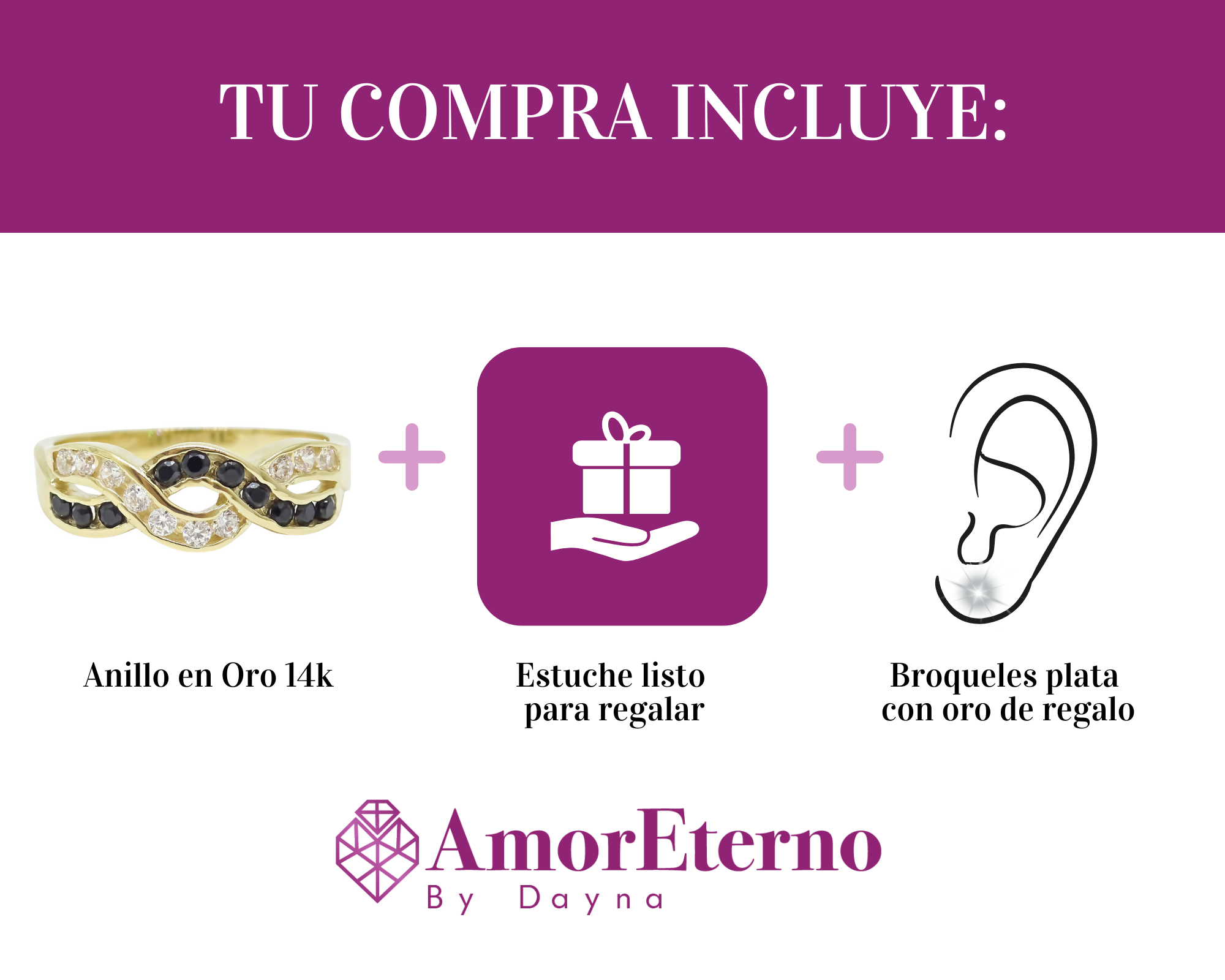 Amor Eterno - Anillo Nogal - Oro Sólido 14k / Dominó
