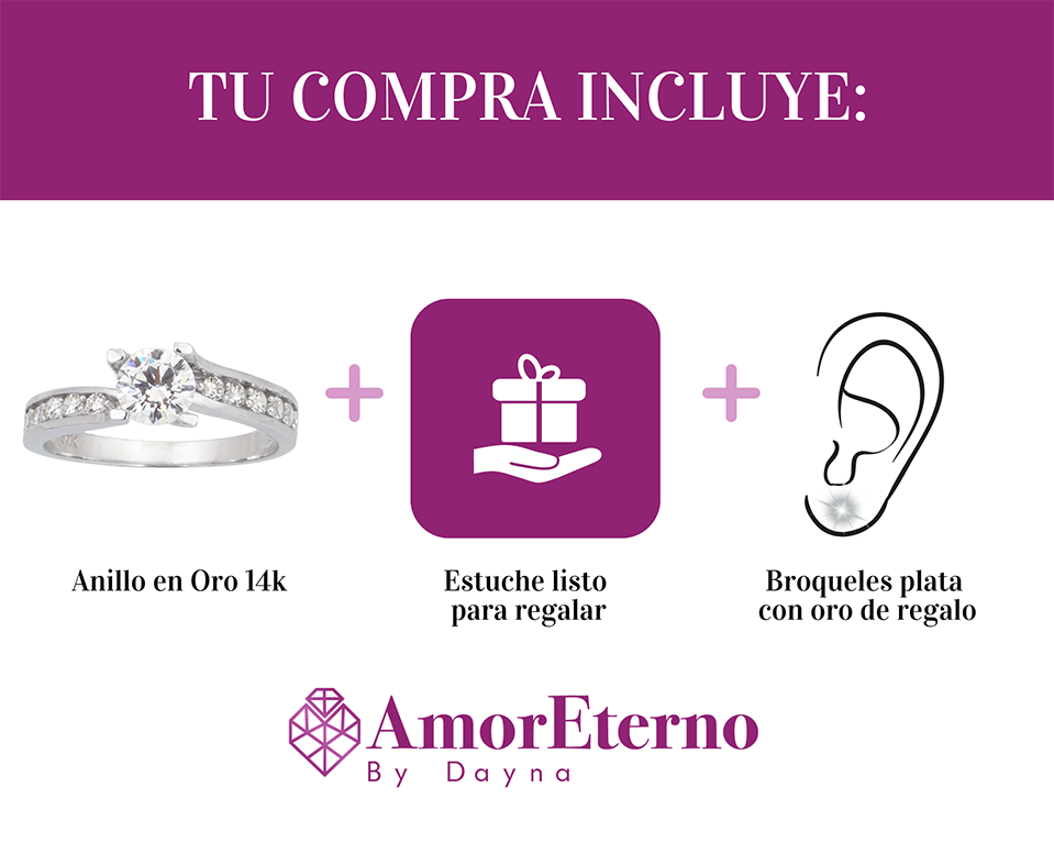 Amor Eterno - Anillo Elenna / Oro Sólido 14k / Blanco