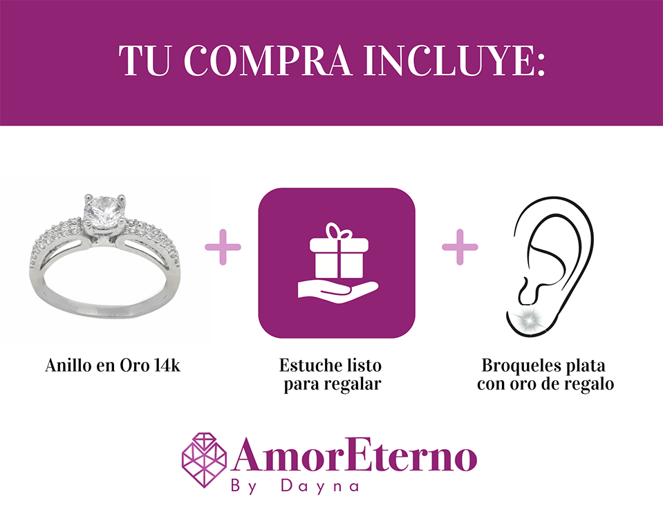 Amor Eterno - Anillo Europa / Oro Sólido 14k / Blanco