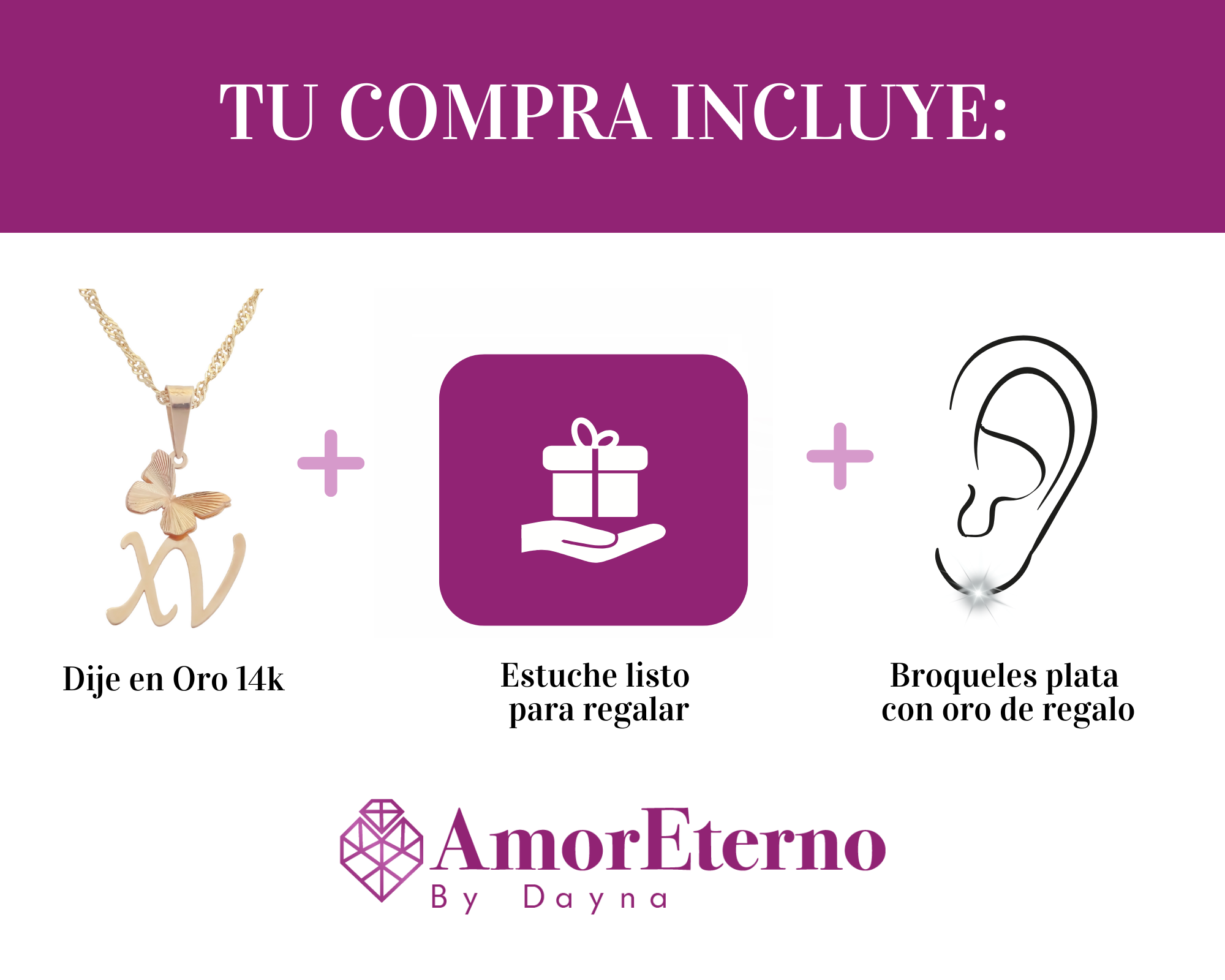 Amor Eterno - Dije XV Años Mariposa / Oro 14k Cadena de Regalo