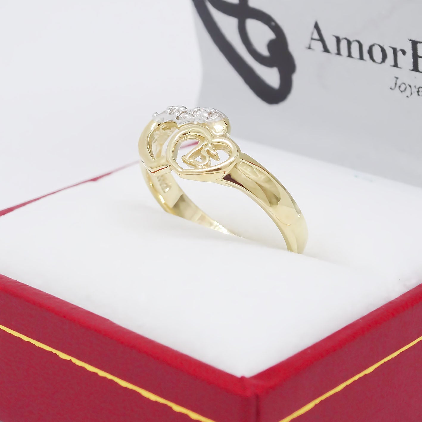 Amor Eterno - Anillo Xv Años / Doble Corazón/ Oro Sólido 14k