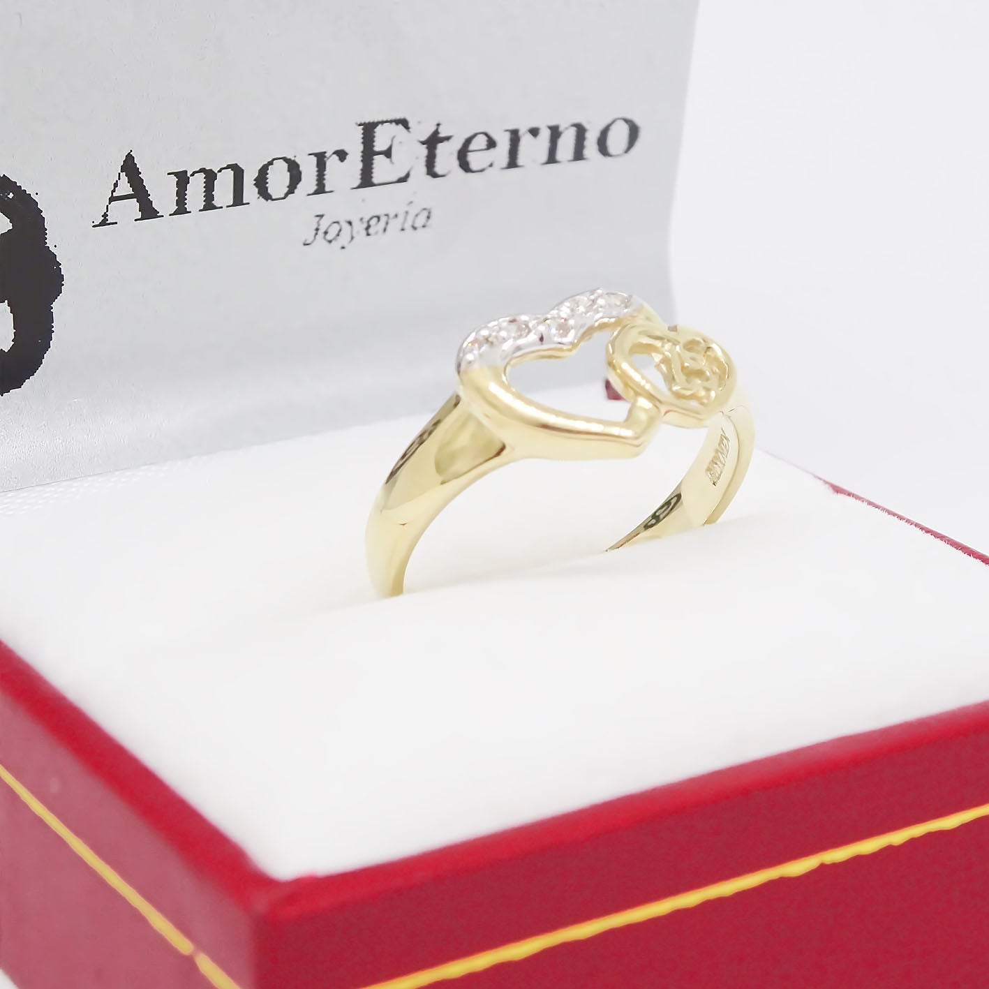 Amor Eterno - Anillo Xv Años / Doble Corazón/ Oro Sólido 14k