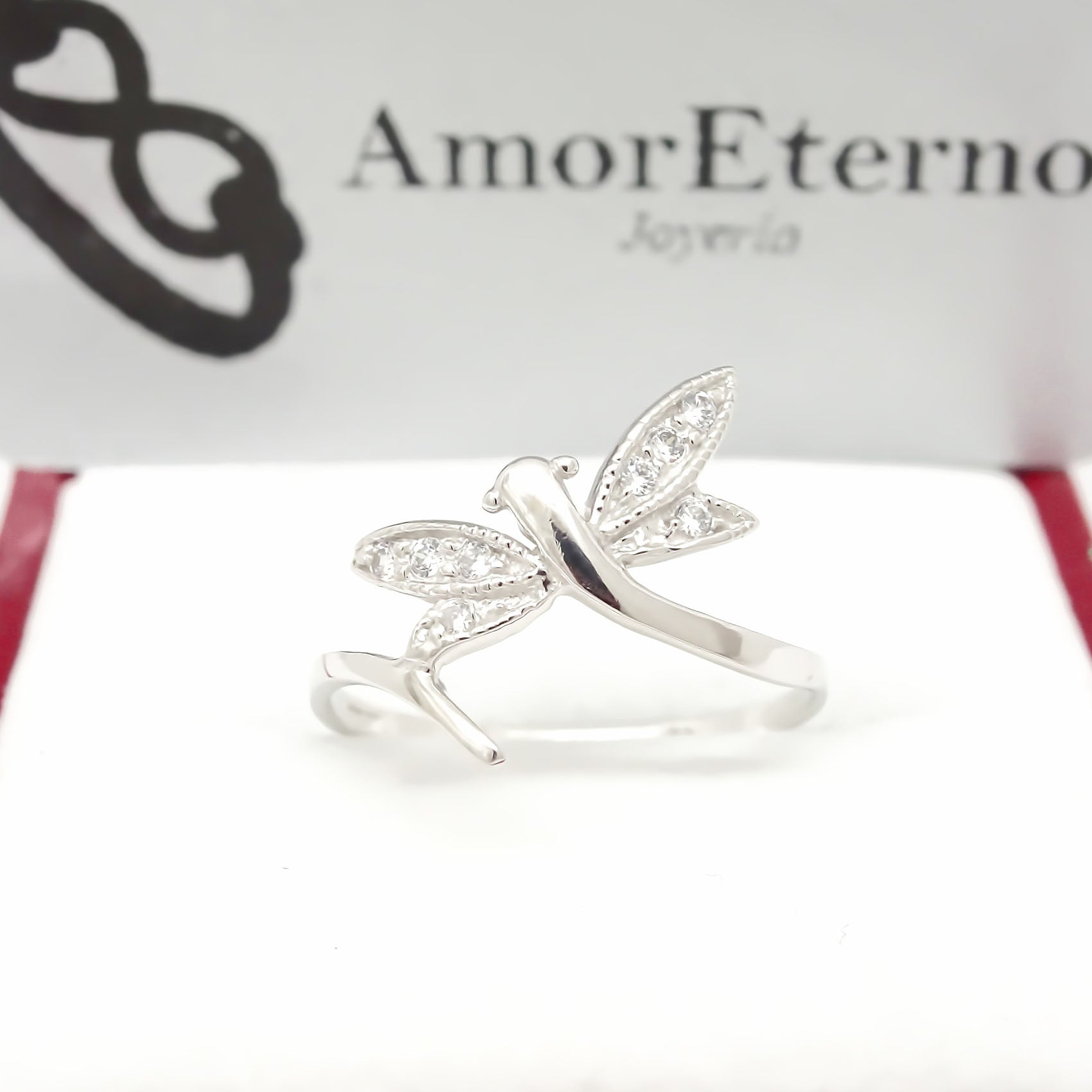 Amor Eterno - Anillo Libélula / Oro 14k Sólido / Blanco