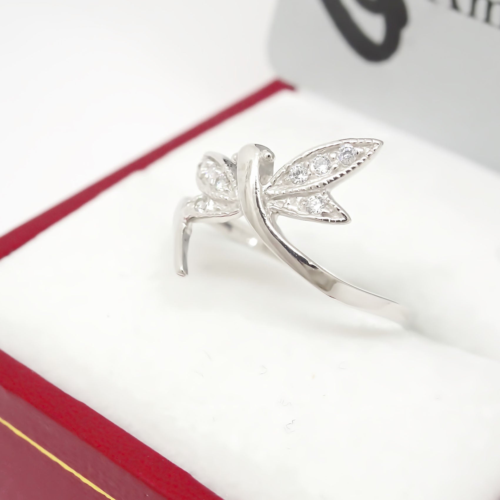 Amor Eterno - Anillo Libélula / Oro 14k Sólido / Blanco