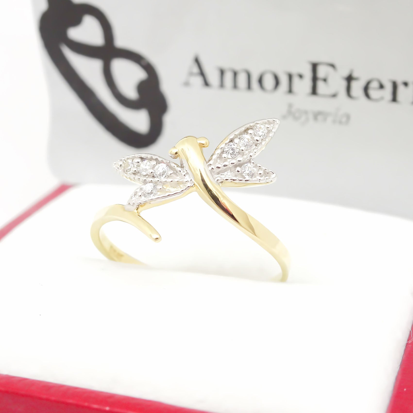 Amor Eterno - Anillo Libélula / Oro 14k Sólido / Amarillo