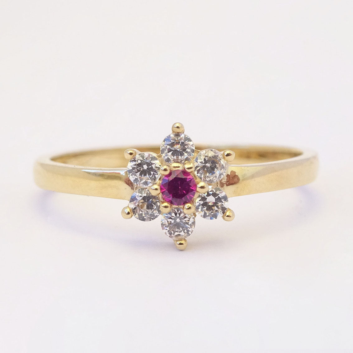 Amor Eterno - Anillo Flor / Oro 10k Solido / Rojo