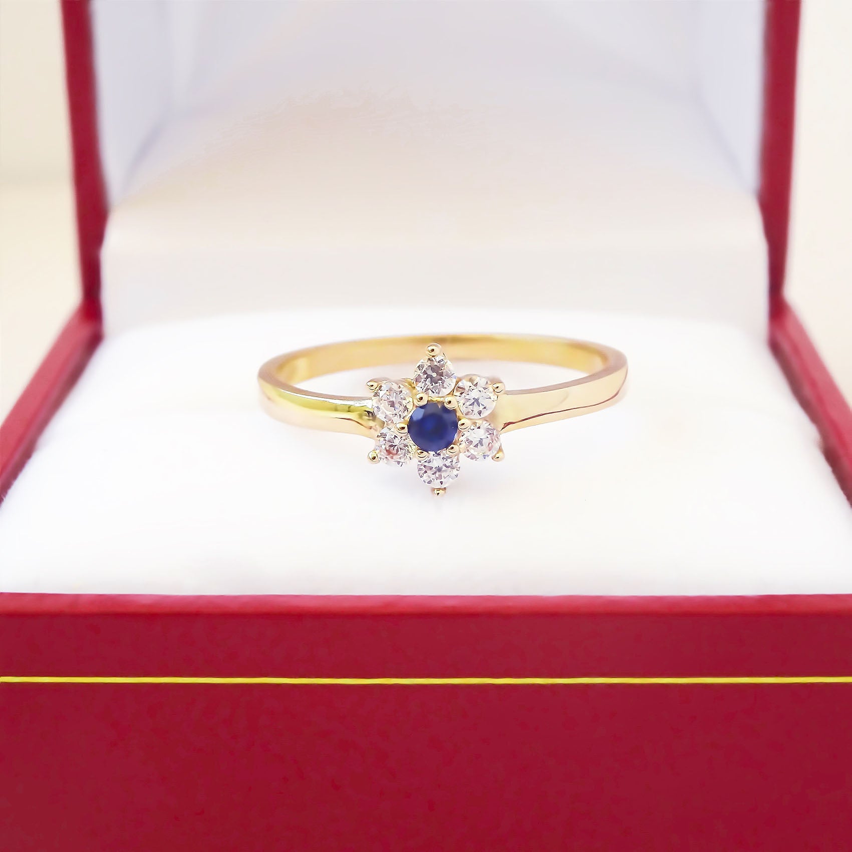 Amor Eterno - Anillo Flor / Oro 14k Solido / Azul Oscuro
