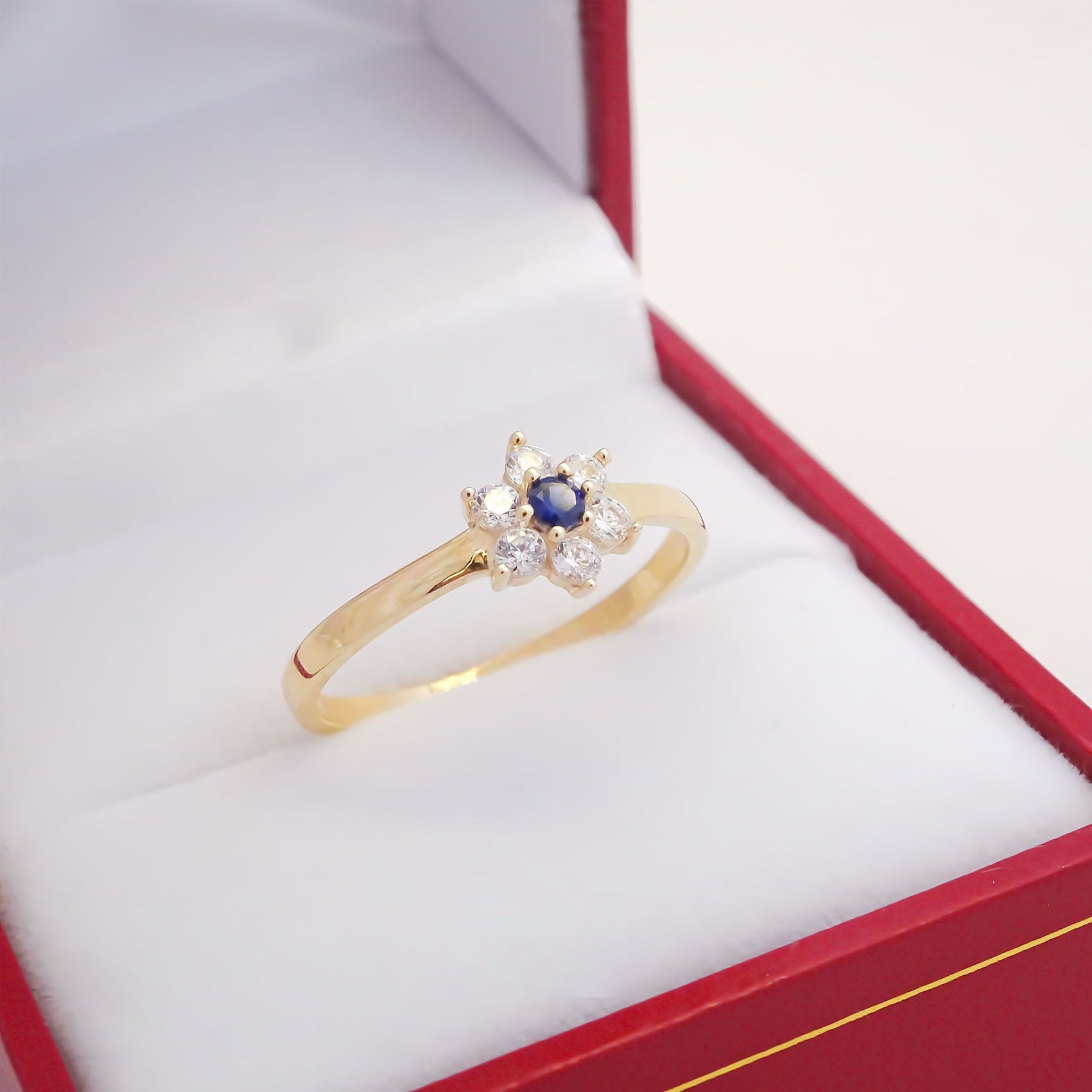 Amor Eterno - Anillo Flor / Oro 14k Solido / Azul Oscuro